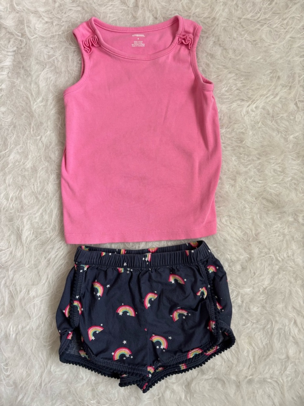 GAP & Gymboree Girls Pink Tank Top with Navy Rainbow Print Shorts Summer Set